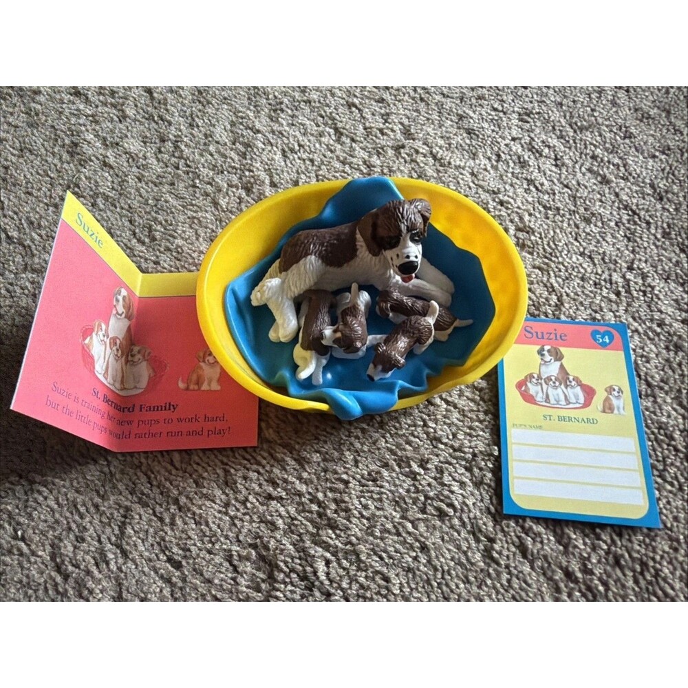 Vintage 1994 MEG Puppy In My Pocket Family St. Bernard Mom baby babies Basket